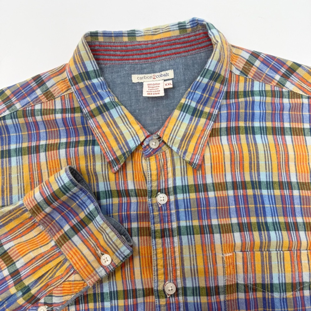 Carbon 2 Cobalt Mens XXL Plaid Button Down Shirt Multi-Color Cotton Long Sleeve